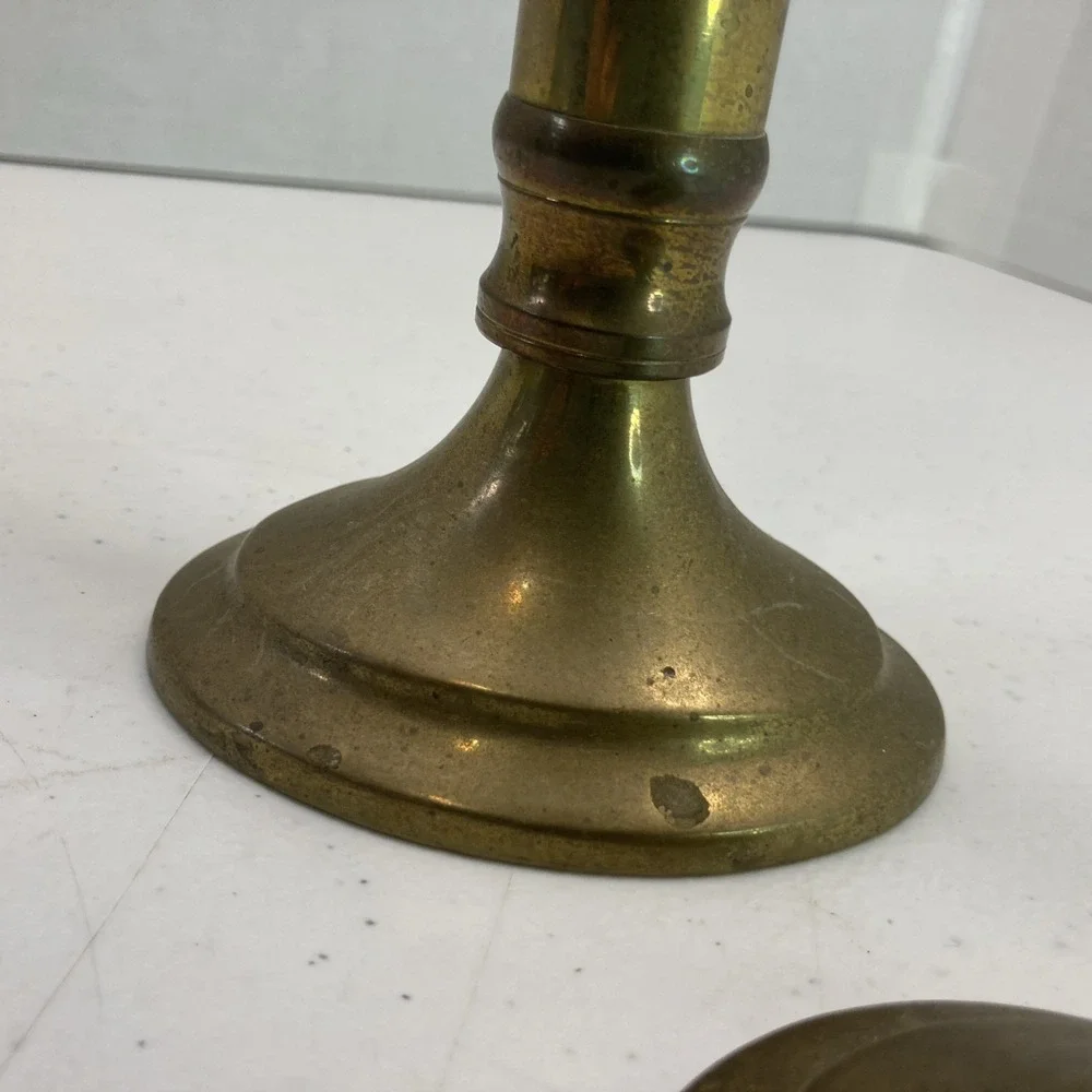 Pair of Vtg MCM Brass Metal Candle Candlestick‎ Holders 7.5